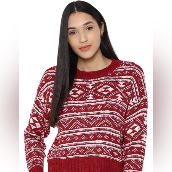 American Eagle Fair Isle Sweater Crew Neck  Red & White Knit Bonus dog sweater - Picture 1 of 13